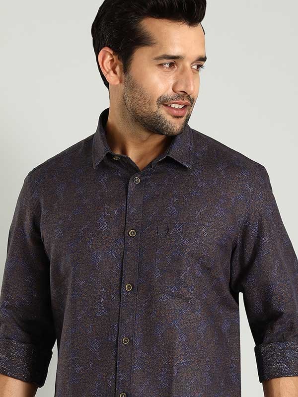 Indian Terrain Men's Slim Fit Full Sleeve All Over Print Dark Blue Shirt